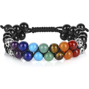 7 Black Agate Crystals Yoga Stone Bead Chakra Relax Bracelet for Womens Mens